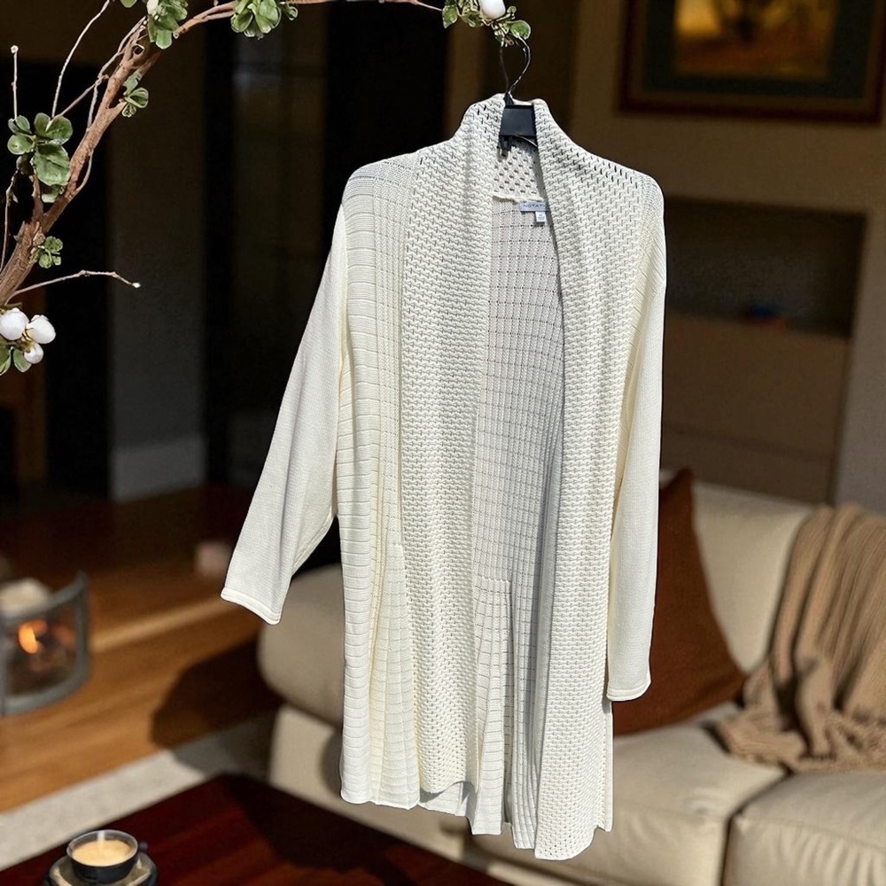 Notations Open Front Long Sleeve Open Knit Cardigan